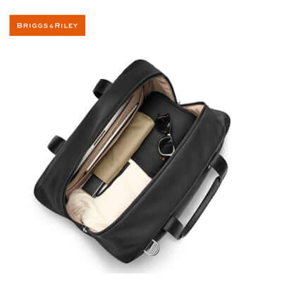 Briggs & Riley Rhapsody Weekender Tote showcasing organized interior with essentials, ideal for corporate gifts.