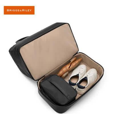 Briggs & Riley Rhapsody Weekender Tote with shoes and organizer inside, perfect for travel and corporate gifts.