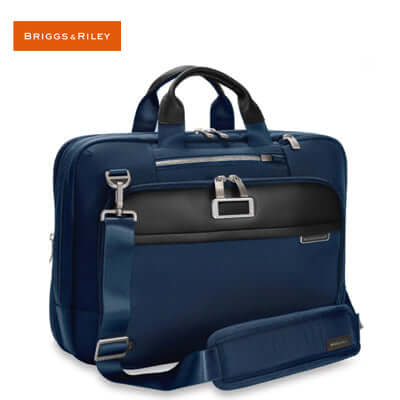 Briggs & Riley @Work Medium Expandable Brief in navy blue, ideal corporate gift for professionals.