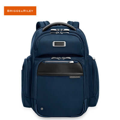 Briggs & Riley @Work Redux Large Cargo Backpack in navy blue, perfect for corporate gift.