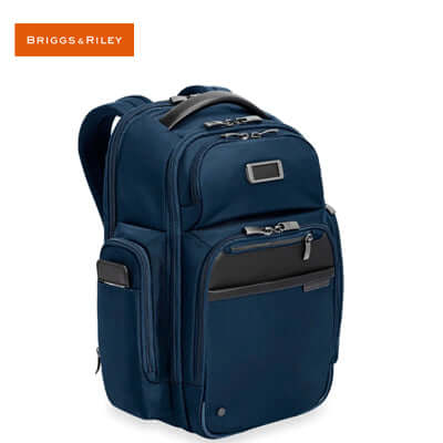 Briggs & Riley @Work Redux Medium Cargo Backpack in navy blue, perfect for corporate gift and professional use.