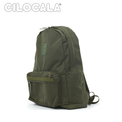 Cilocala Match Logo Backpack Large in olive green with side pocket and stylish design, perfect for everyday use.