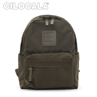 Cilocala Match Logo Backpack Small in olive green, stylish nylon backpack suitable for kids, perfect as a corporate gift.