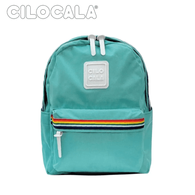 Cilocala Niji Tape Backpack Middle in teal with rainbow tape accent for everyday use and outdoor activities.