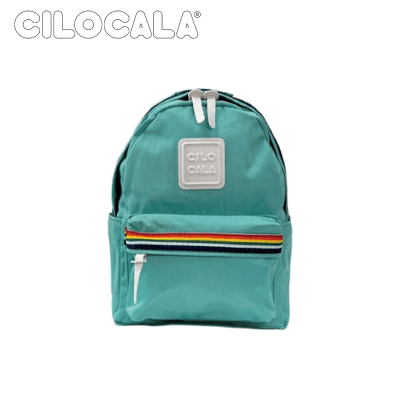 Cilocala Niji Tape Backpack Small with rainbow tape accent, ideal for kids' everyday use and sports activities.
