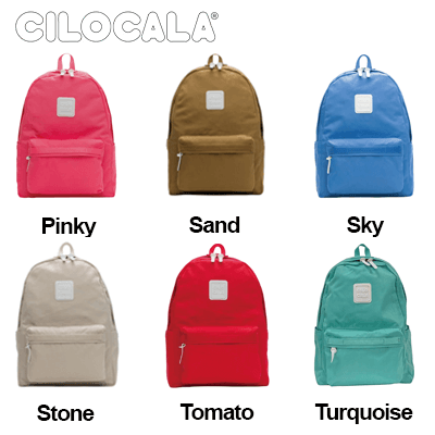 Cilocala Regular Backpack Large in six colors: Pinky, Sand, Sky, Stone, Tomato, and Turquoise. Perfect corporate gift.