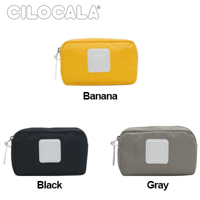 Cilocala Regular Shoulder Pouch Yoko in Banana, Black, and Gray colors arranged for display.