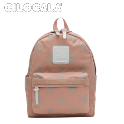 Cilocala Star Print Backpack Small in pink with silver stars, perfect for kids and corporate gifts.