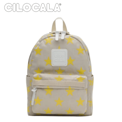 Cilocala Star Print Backpack Small featuring a light background with yellow stars, perfect for kids and outdoor activities.