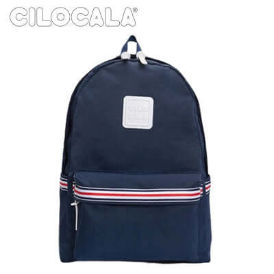 Cilocala Stripes Backpack Large in navy blue with tricolor tape design, perfect for students and corporate gifts.