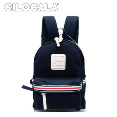 Cilocala Stripes Backpack Small in navy with tricolor tape design, ideal for children and corporate gift.