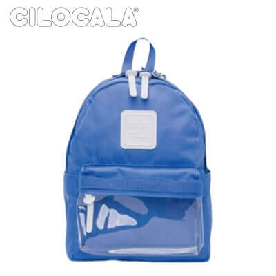 Cilocala Vini Backpack Small in blue with clear front pocket, ideal for kids and corporate gifts.