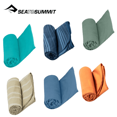 Sea To Summit Drylite Towel X-Large collection of colors rolled up, perfect for travel and corporate gift.