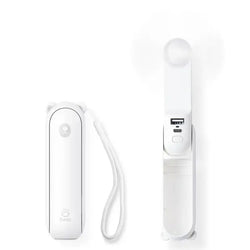 JisuLife Handheld Fan Life8 in white, compact design with USB charging and portable strap for easy carrying.