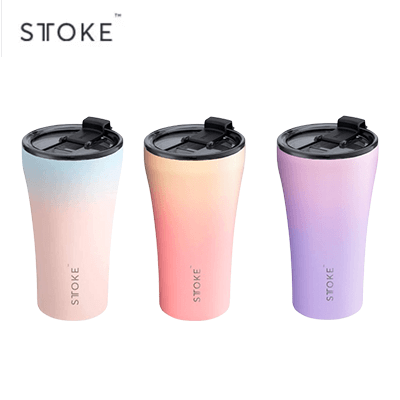 STTOKE 12oz Flow Leakproof Ceramic Insulated Cup collection in pastel colors, perfect for corporate gifts.