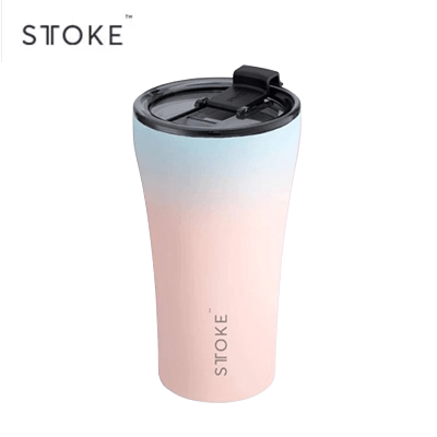 STTOKE 12oz Flow Leakproof Ceramic Insulated Cup in pastel colors with a black lid, perfect as a Corporate Gift.