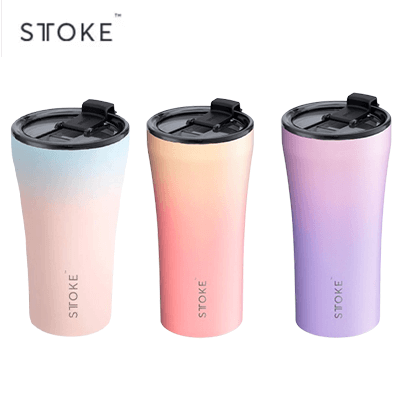 STTOKE 16oz Flow Leakproof Ceramic Insulated Cup in three vibrant colors with spill-proof lids.