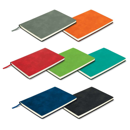 Genoa Soft Cover Notebook and Pen Gift Set in various colors including green, red, blue, and black.