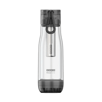 Zoku Glass Core Bottle & Tea Infuser with stainless steel tea infuser, ideal for loose leaf tea enthusiasts.