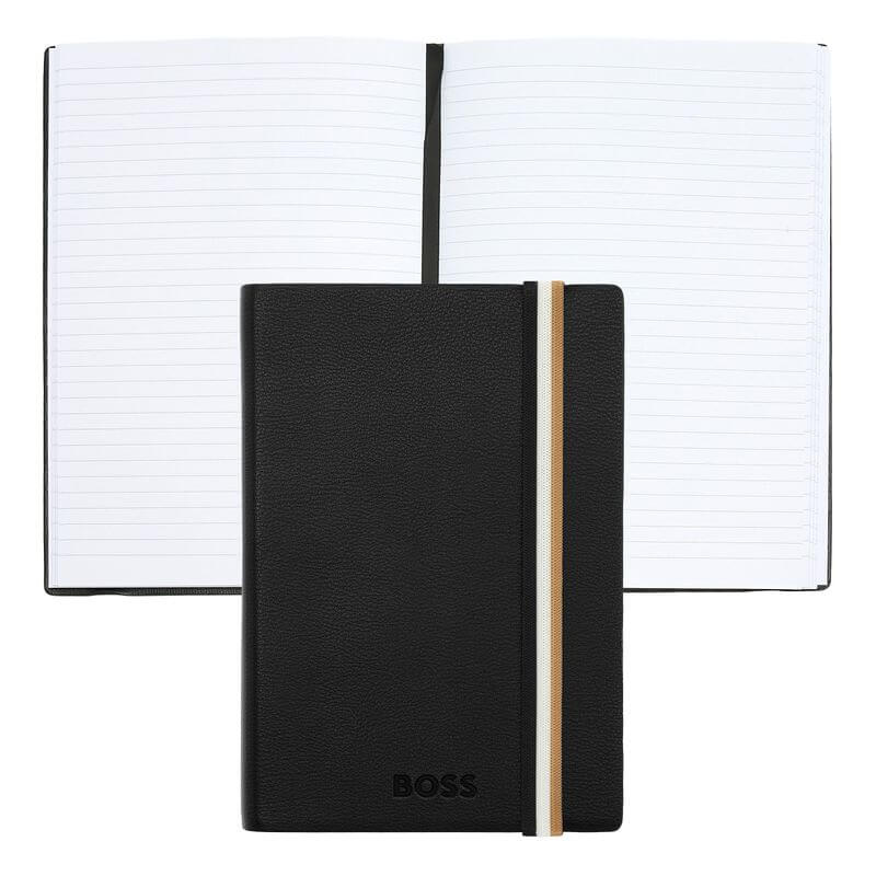 Hugo Boss Notebook A6 Iconic Lined open, showcasing its sleek design and lined pages for note-taking.