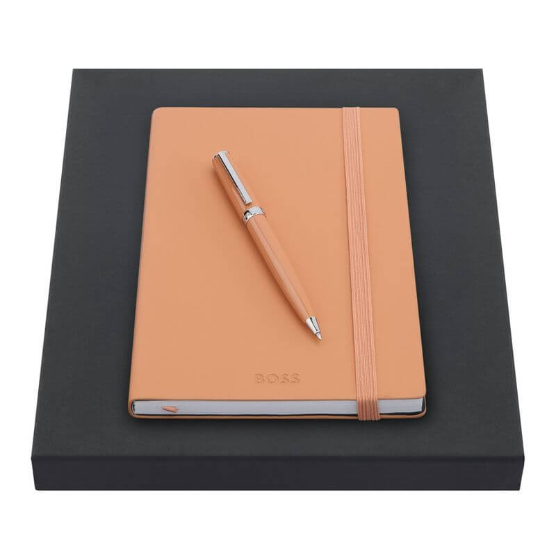 Hugo Boss Notebook and Pen Set displayed in a gift box, ideal for corporate gift giving.