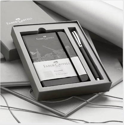 Faber Castell Notebook and Pen Set beautifully packaged, ideal for corporate gift giving.