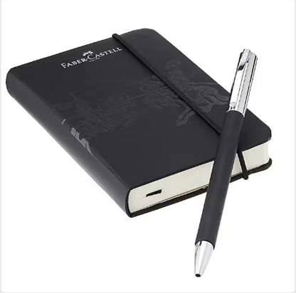 Faber Castell Notebook and Pen Set with sleek design, ideal for corporate gift, featuring classic black notebook and elegant pen.