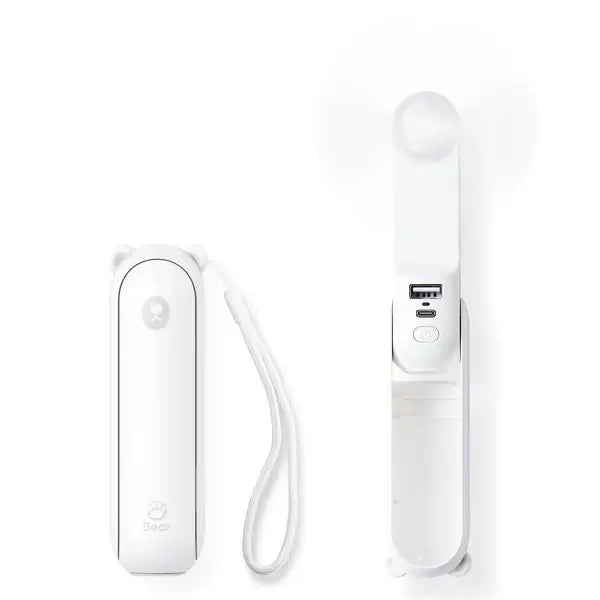 JisuLife Handheld Fan Life8 in white, compact design with USB charging and portable strap for easy carrying.