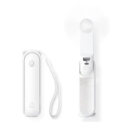 JisuLife Handheld Fan Life8 in white, compact design with USB charging and portable strap for easy carrying.
