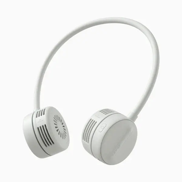 JisuLife Neck Fan Life1 in white color, designed for hands-free cooling with two air outlets, a stylish corporate gift Singapore.