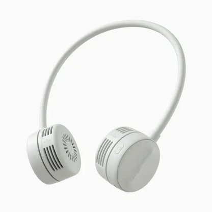 JisuLife Neck Fan Life1 in white color, designed for hands-free cooling with two air outlets, a stylish corporate gift Singapore.