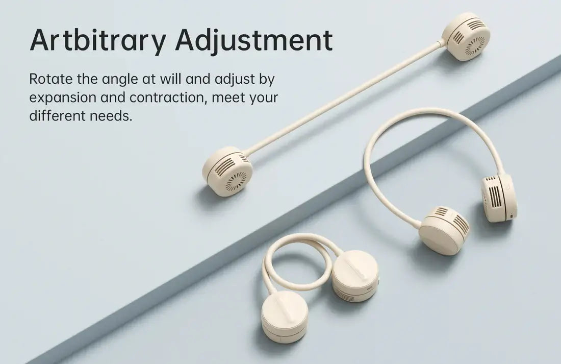 JisuLife Neck Fan Life1 showing arbitrary adjustment features for customizable cooling experience.
