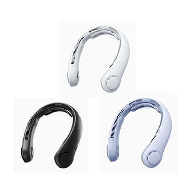JisuLife Neck Fan Life4 in black and white colors, a hands-free wearable fan for hot days, Corporate Gift Singapore.
