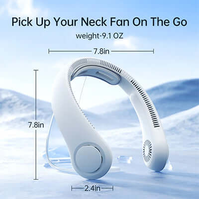 JisuLife Neck Fan Life4 showcasing dimensions and lightweight design for cool comfort on the go.