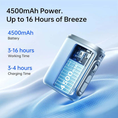 JisuLife Neck Fan Life5 showing 4500mAh battery with 16 hours of cooling power, ideal for corporate gift Singapore.