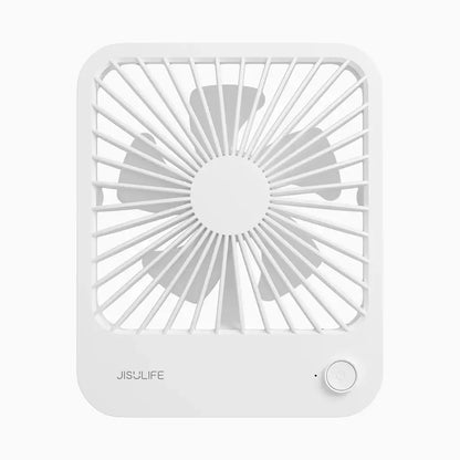 JisuLife Table Fan Life1 top view showcasing sleek design and 4 wind modes for ultimate cooling experience.