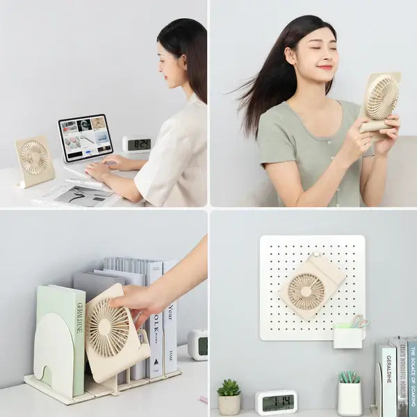 JisuLife Table Fan Life3 in various settings, showcasing its portability and design as a stylish desk accessory.