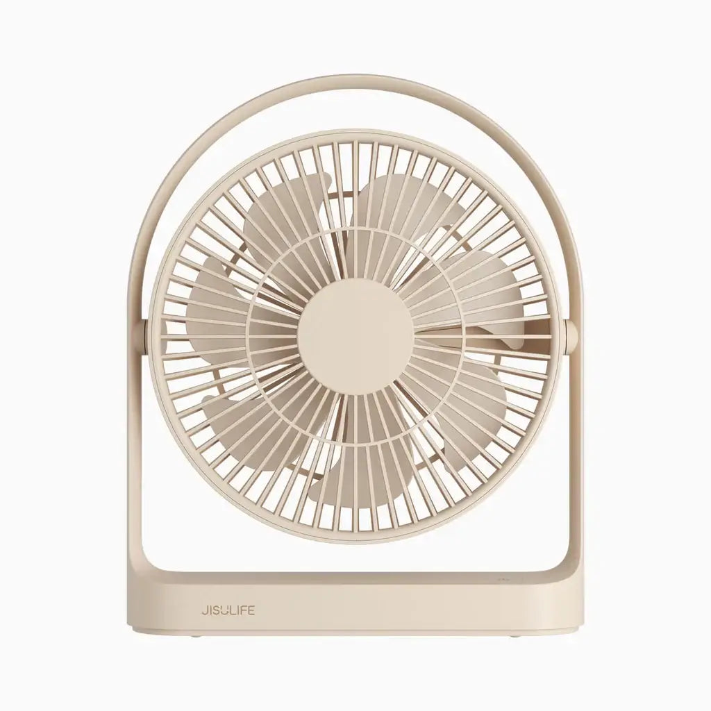 JisuLife Table Fan Life5 plus in beige color, perfect for corporate gift Singapore with wireless design and long battery life.