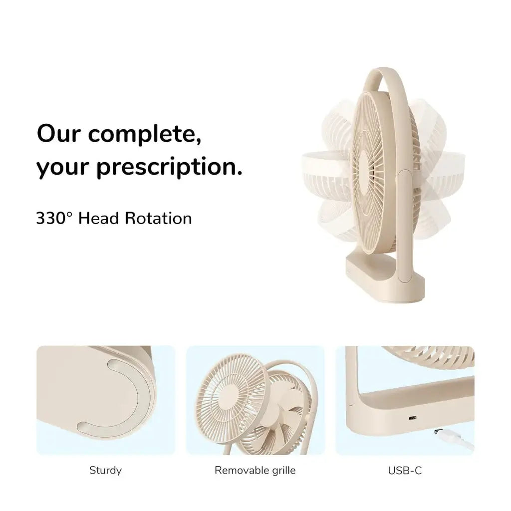 JisuLife Table Fan Life5 plus features 330° head rotation and USB-C for ultimate convenience.