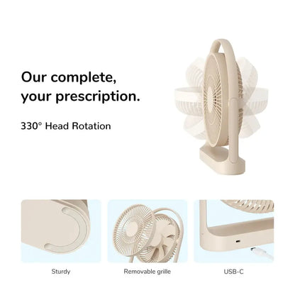 JisuLife Table Fan Life5 plus features 330° head rotation and USB-C for ultimate convenience.