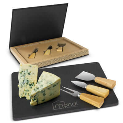 Montrose Slate Cheese Board Set including slate board and cheese knives, perfect for entertaining and as a corporate gift.