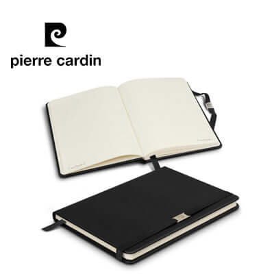 Pierre Cardin Nouvelle Notebook opened showing cream lined pages, ideal corporate gift for stylish note-taking.