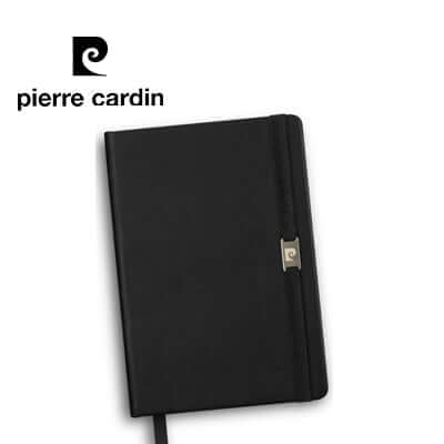 Pierre Cardin Nouvelle Notebook with black thermo PU cover and metal slider, perfect for corporate gift.
