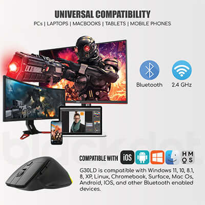 Blackdot Rechargeable Office & Gaming Silent Dual Mode Wireless Ergonomic Mouse with RGB Backlit Corporate Gifts Singapore