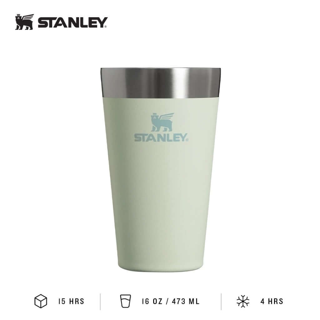 STANLEY Adventure Stacking Beer Pint 16oz in mint green, durable vacuum-insulated stainless steel.