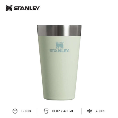 STANLEY Adventure Stacking Beer Pint 16oz in mint green, durable vacuum-insulated stainless steel.