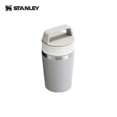 STANLEY Cafe-to-Go Travel Mug 8oz in gray with leakproof lid, perfect for corporate gift or daily adventures.