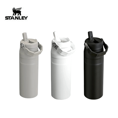 STANLEY The IceFlow™ Bottle with Flip Straw Lid in gray, white, and black colors for ultimate hydration.