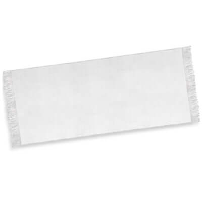 Santorini Beach Towel in elegant white with fringed edges, perfect for beach outings and personalisation.