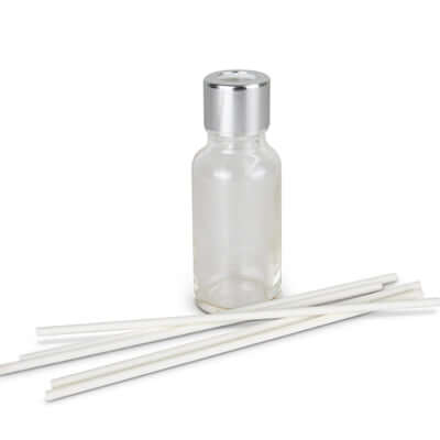 Scented Diffuser 20ml with elegant glass bottle and white reeds for aromatic home and office ambiance.